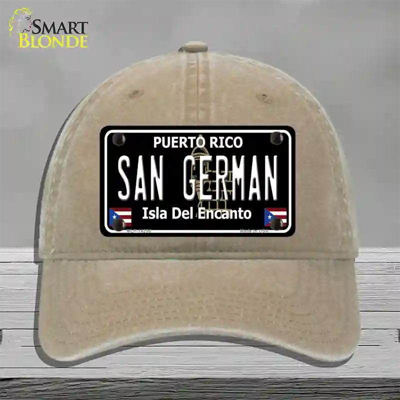 San German Puerto Rico Black Novelty License Plate Hat Unconstructed Cotton / Khaki