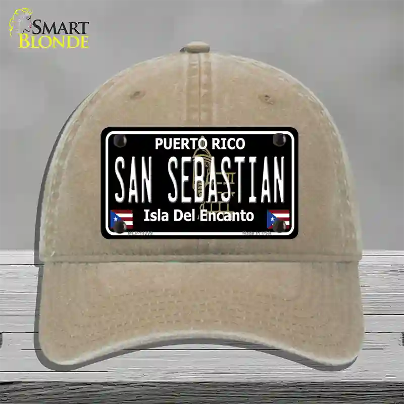 San Sebastian Puerto Rico Black Novelty License Plate Hat Unconstructed Cotton / Khaki