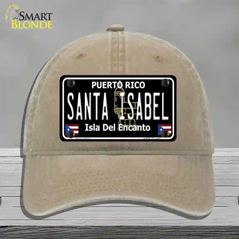 Santa Isabel Puerto Rico Black Novelty License Plate Hat Unconstructed Cotton / Khaki