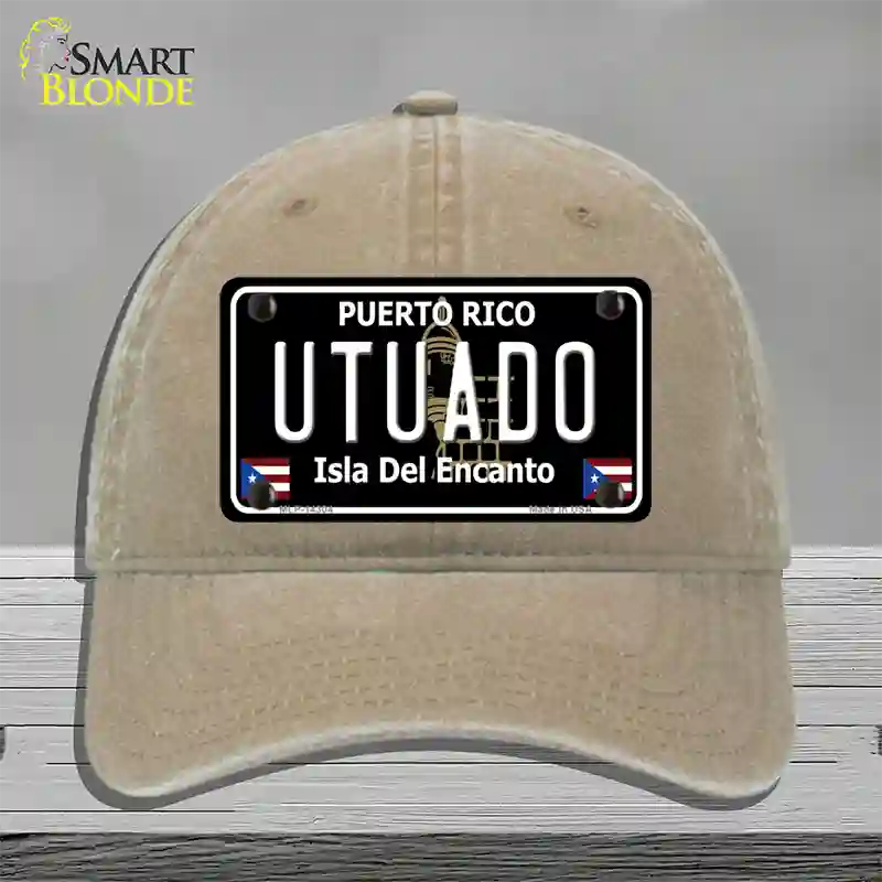 Utuado Puerto Rico Black Novelty License Plate Hat Unconstructed Cotton / Khaki