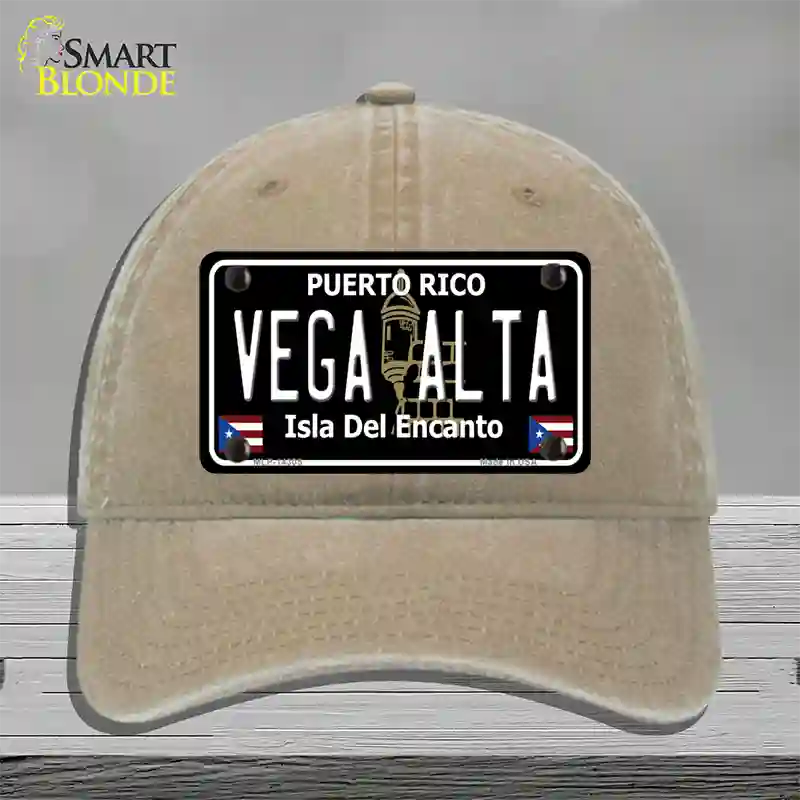 Vega Alta Puerto Rico Black Novelty License Plate Hat Unconstructed Cotton / Khaki