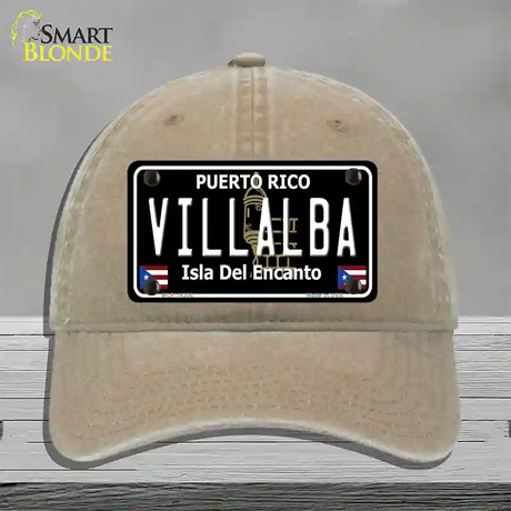 Villalba Puerto Rico Black Novelty License Plate Hat Unconstructed Cotton / Khaki