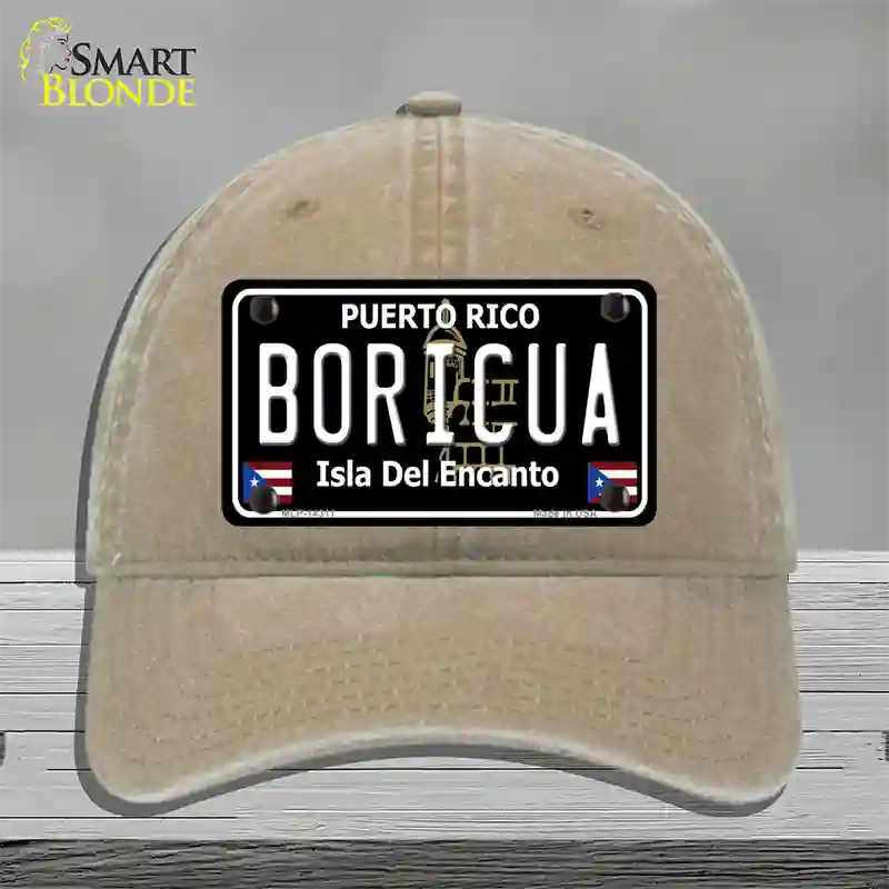 Boricua Puerto Rico Black Novelty License Plate Hat Unconstructed Cotton / Khaki