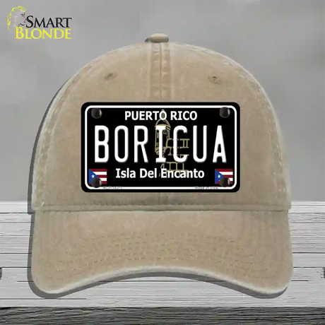 Boricua Puerto Rico Black Novelty License Plate Hat Unconstructed Cotton / Khaki