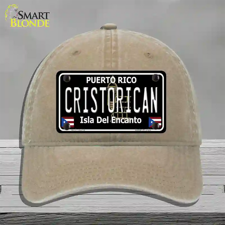 Cristorican Puerto Rico Black Novelty License Plate Hat Unconstructed Cotton / Khaki