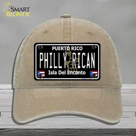 Philly Rican Puerto Rico Black Novelty License Plate Hat Unconstructed Cotton / Khaki