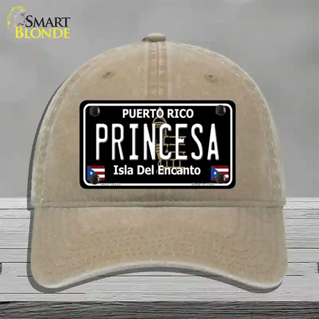 Princesa Puerto Rico Black Novelty License Plate Hat Unconstructed Cotton / Khaki