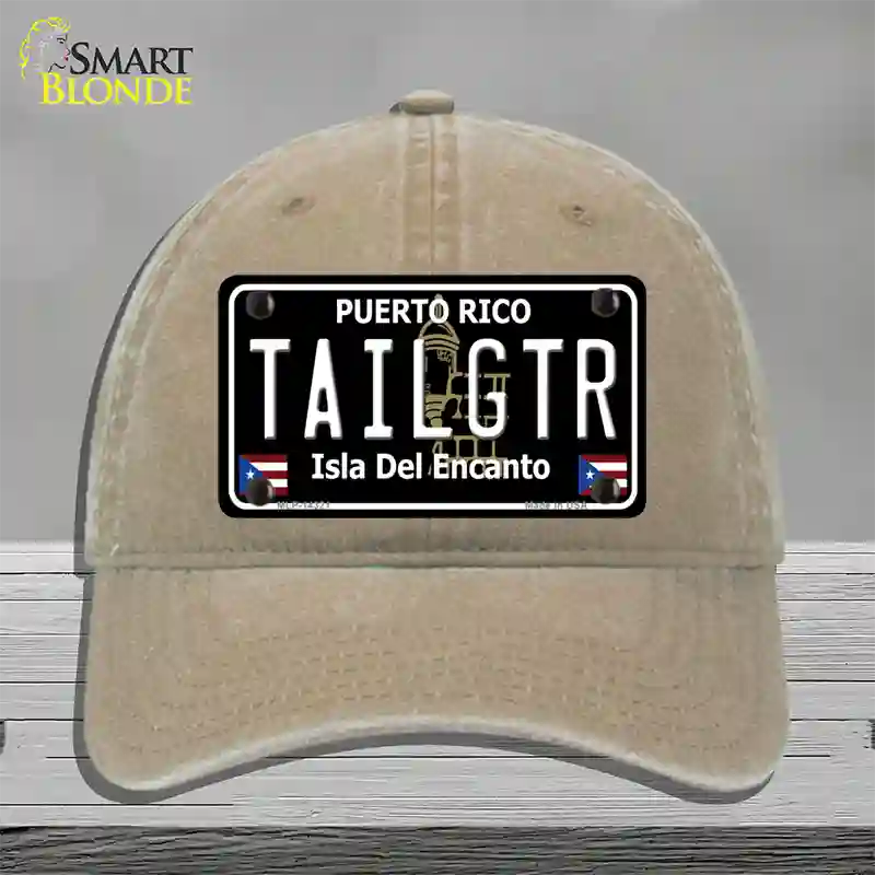 Tailgtr Puerto Rico Black Novelty License Plate Hat Unconstructed Cotton / Khaki