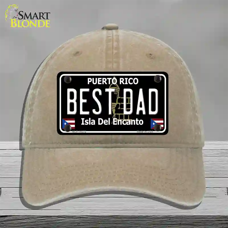 Best Dad Puerto Rico Black Novelty License Plate Hat Unconstructed Cotton / Khaki