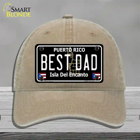 Best Dad Puerto Rico Black Novelty License Plate Hat Unconstructed Cotton / Khaki