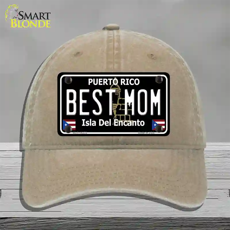 Best Mom Puerto Rico Black Novelty License Plate Hat Unconstructed Cotton / Khaki