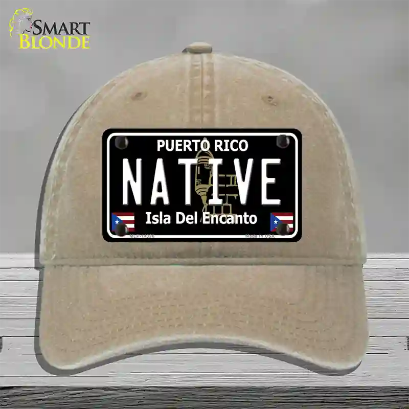 Native Puerto Rico Black Novelty License Plate Hat Unconstructed Cotton / Khaki