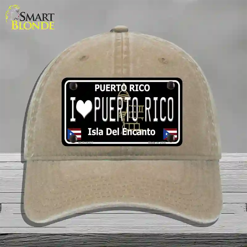 I Love Puerto Rico Black Novelty License Plate Hat Unconstructed Cotton / Khaki