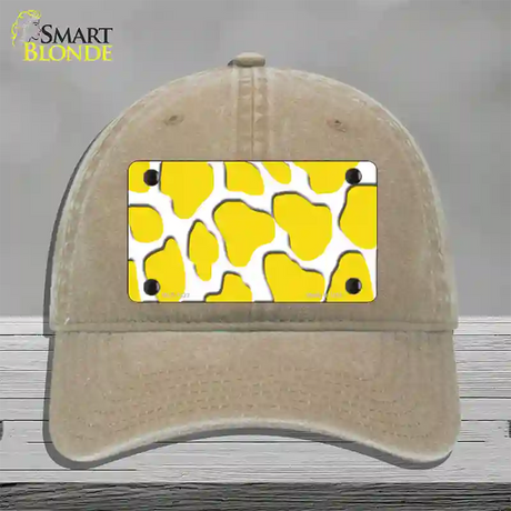 Yellow White Giraffe Novelty License Plate Hat Unconstructed Cotton / Khaki