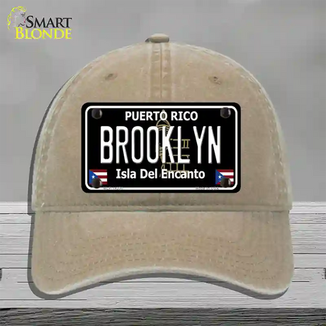 Brooklyn Puerto Rico Black Novelty License Plate Hat Unconstructed Cotton / Khaki