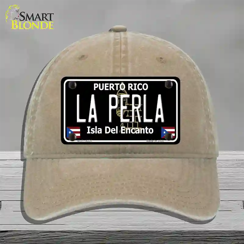 La Perla Puerto Rico Black Novelty License Plate Hat Unconstructed Cotton / Khaki