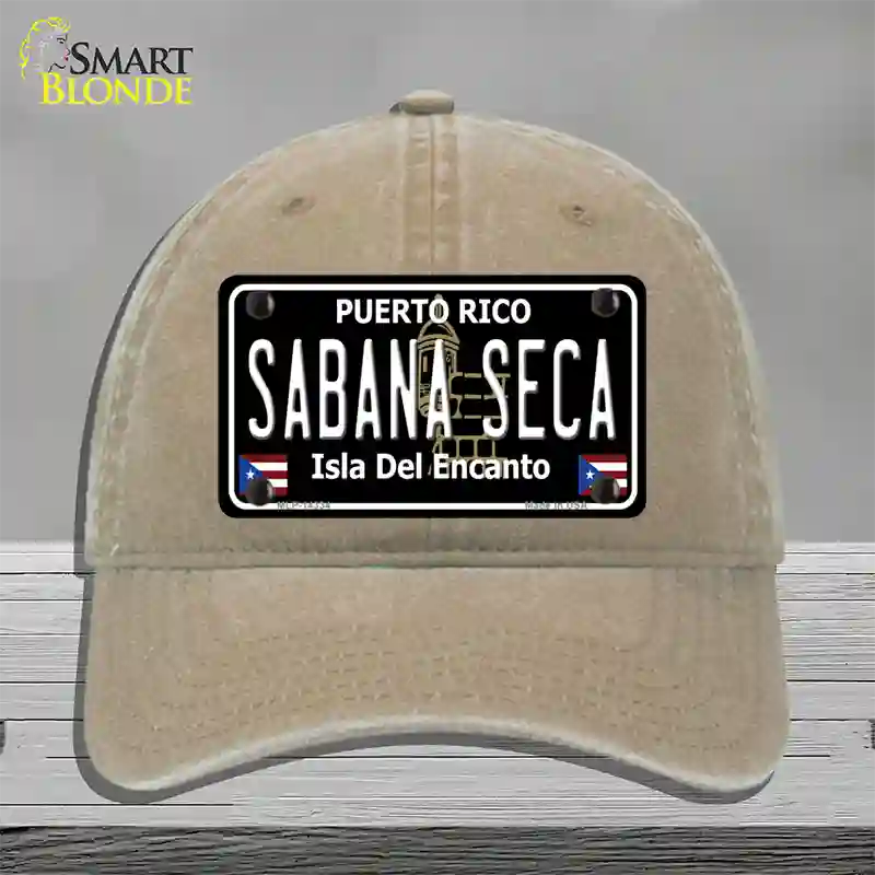 Sabana Seca Puerto Rico Black Novelty License Plate Hat Unconstructed Cotton / Khaki