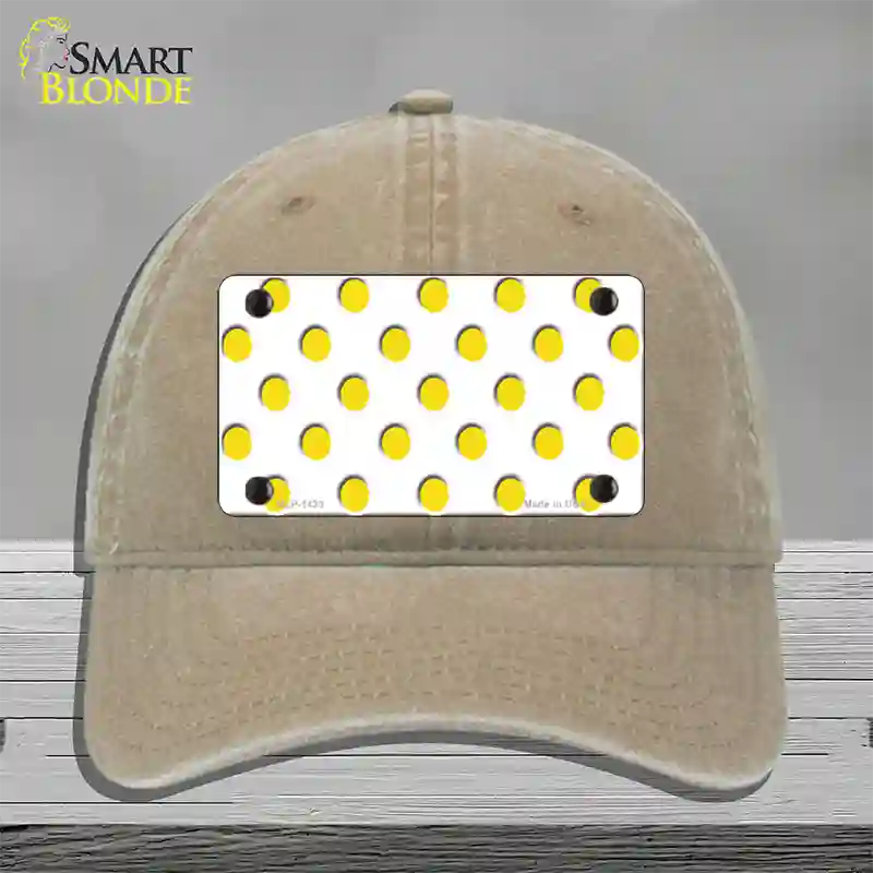 Yellow White Polka Dot Novelty License Plate Hat Unconstructed Cotton / Khaki