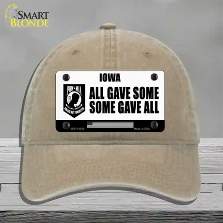 Iowa POW MIA Some Gave All Novelty License Plate Hat Unconstructed Cotton / Khaki