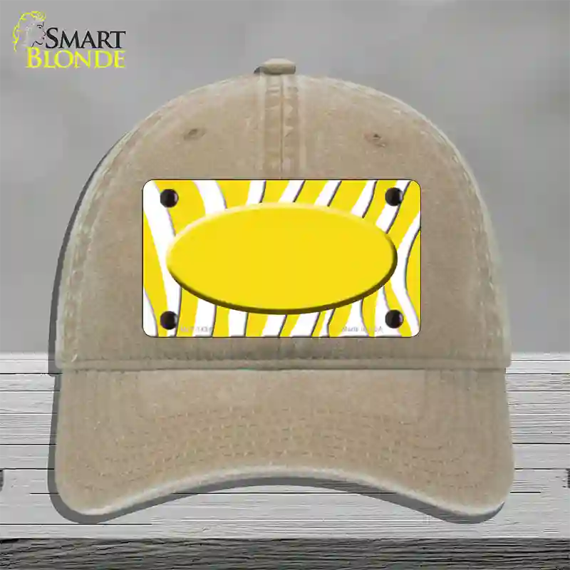 Yellow White Zebra Yellow Center Oval Novelty License Plate Hat Unconstructed Cotton / Khaki