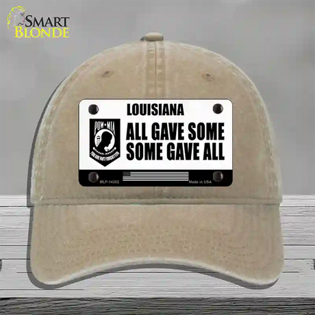 Louisiana POW MIA Some Gave All Novelty License Plate Hat Unconstructed Cotton / Khaki