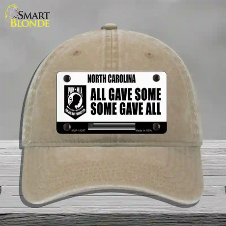 North Carolina POW MIA Some Gave All Novelty License Plate Hat Unconstructed Cotton / Khaki