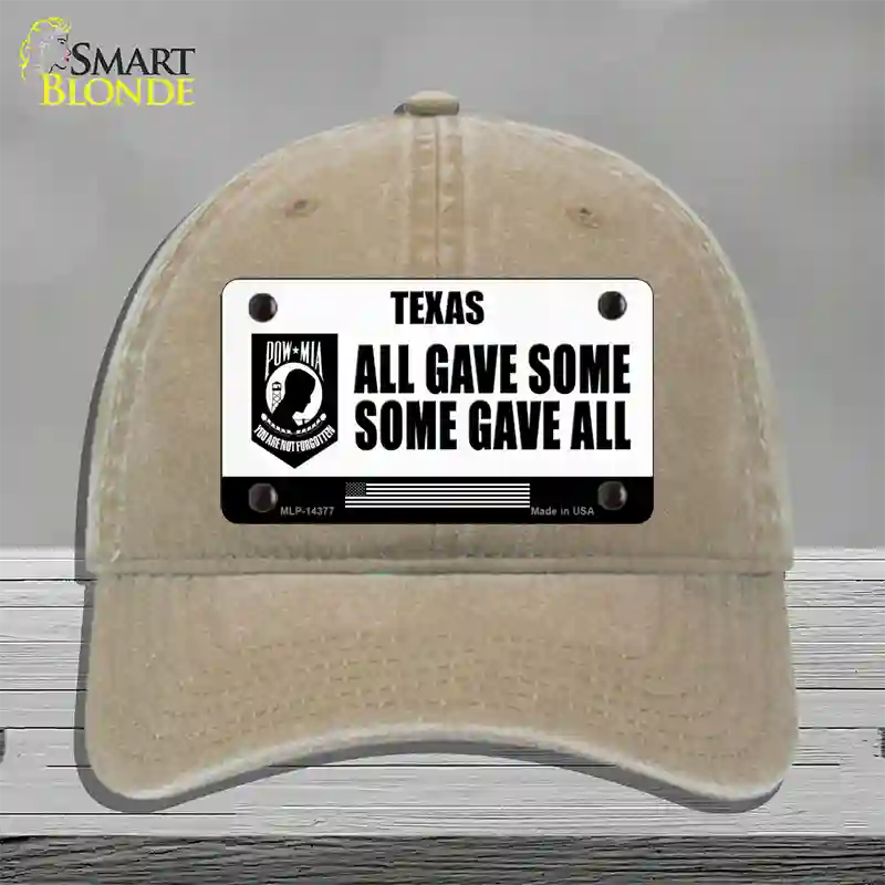 Texas POW MIA Some Gave All Novelty License Plate Hat Unconstructed Cotton / Khaki