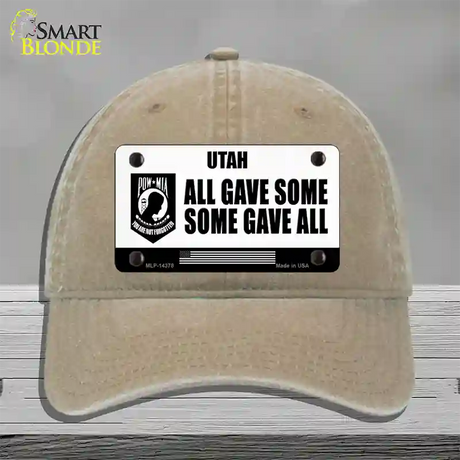 Utah POW MIA Some Gave All Novelty License Plate Hat Unconstructed Cotton / Khaki