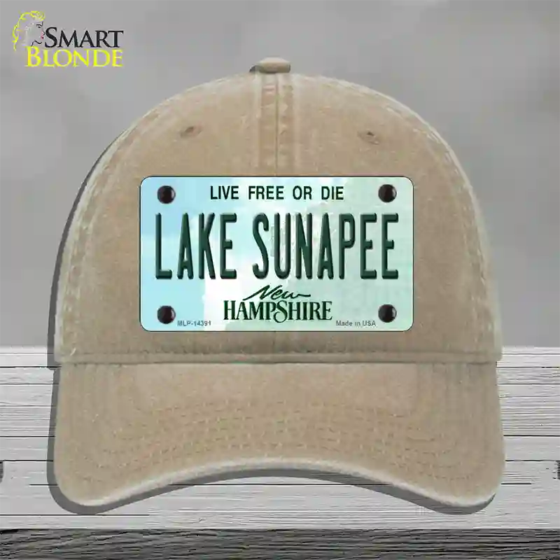 Lake Sunapee New Hampshire Novelty License Plate Hat Unconstructed Cotton / Khaki