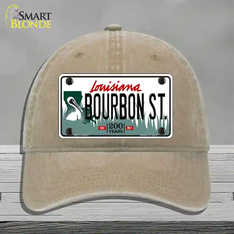 Bourbon St Louisiana Novelty License Plate Hat Unconstructed Cotton / Khaki