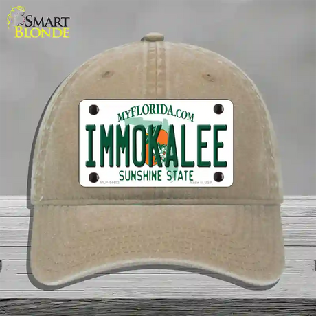 Immokalee Florida Novelty License Plate Hat Unconstructed Cotton / Khaki