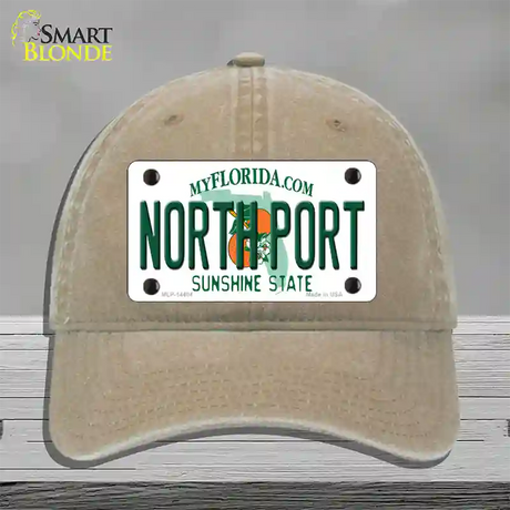 North Port Florida Novelty License Plate Hat Unconstructed Cotton / Khaki