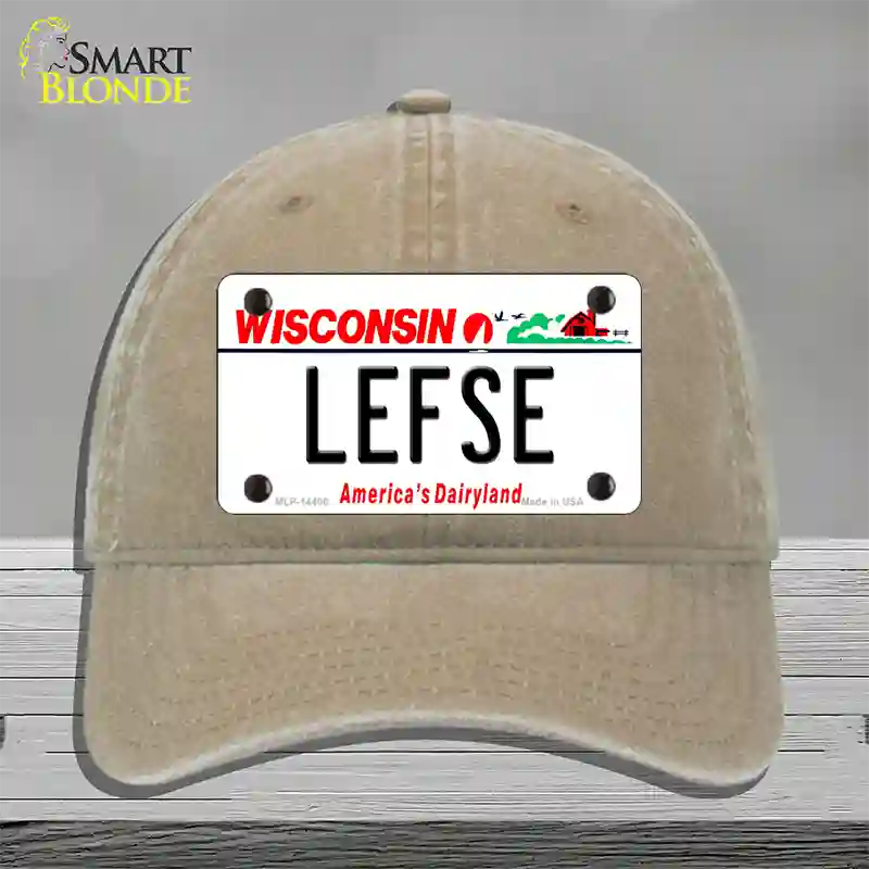 Lefse Wisconsin Novelty License Plate Hat Unconstructed Cotton / Khaki