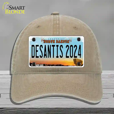 Desantis 2024 North Dakota Novelty License Plate Hat Unconstructed Cotton / Khaki