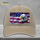 God Bless The USA Eagle Novelty License Plate Hat Unconstructed Cotton / Khaki