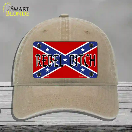 Rebel Bitch Novelty License Plate Hat Unconstructed Cotton / Khaki