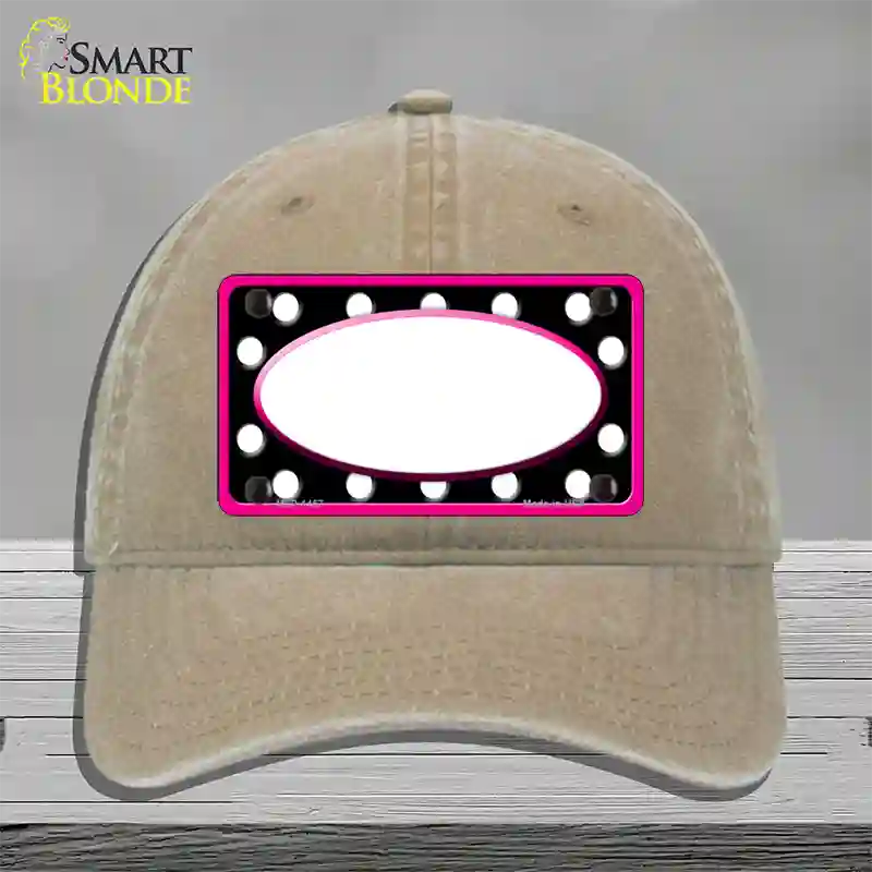 White Black Polka Dots Pink Frame And White Center Oval Novelty License Plate Hat Unconstructed Cotton / Khaki