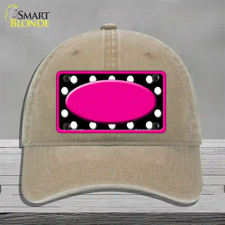 White Black Polka Dots Pink Frame And Center Oval Novelty License Plate Hat Unconstructed Cotton / Khaki