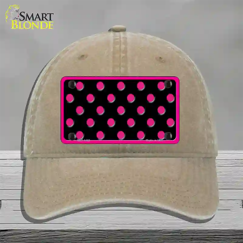 Pink Black Polka Dot Novelty License Plate Hat Unconstructed Cotton / Khaki