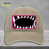 Black White Pink Zebra Center Oval Novelty License Plate Hat Unconstructed Cotton / Khaki