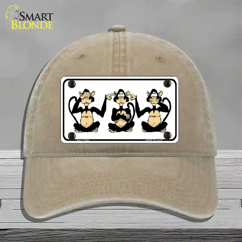 See Hear Speak Monkey Novelty License Plate Hat Unconstructed Cotton / Khaki