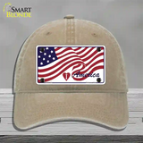 I Love America Flag Novelty License Plate Hat Unconstructed Cotton / Khaki