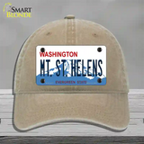 Mt St Helens Washington Novelty License Plate Hat Unconstructed Cotton / Khaki