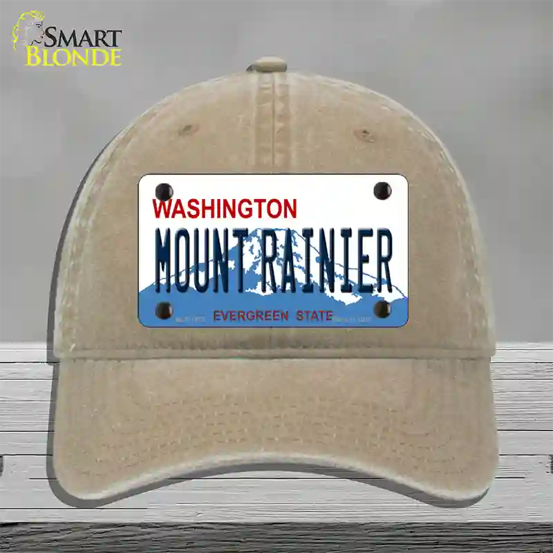 Mount Rainier Washington Novelty License Plate Hat Unconstructed Cotton / Khaki