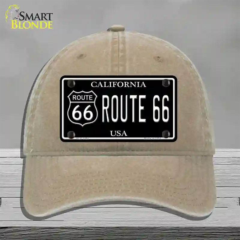 Route 66 California Black Novelty License Plate Hat Unconstructed Cotton / Khaki