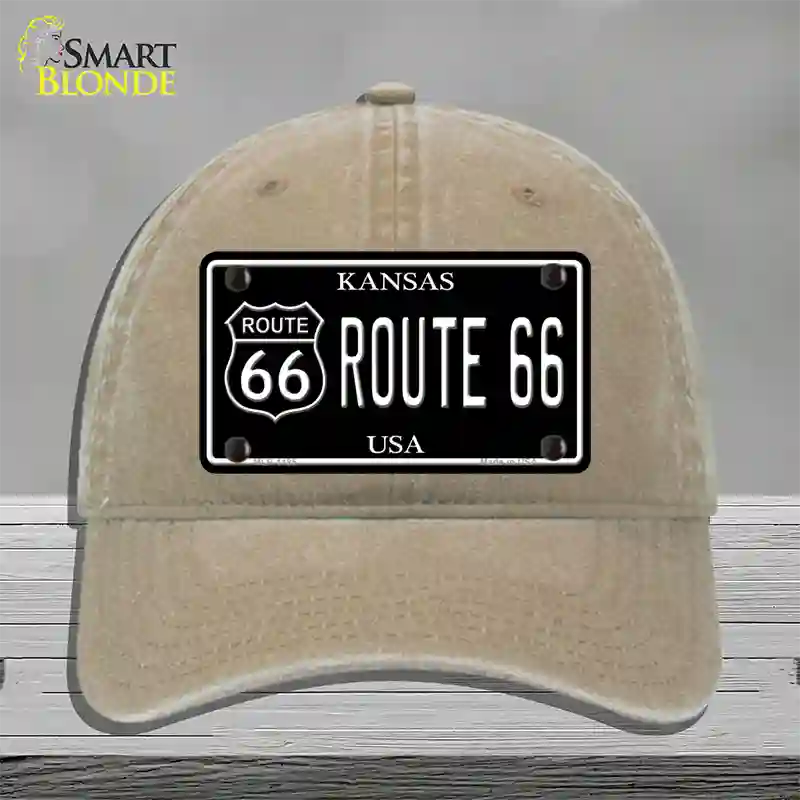 Route 66 Kansas Black Novelty License Plate Hat Unconstructed Cotton / Khaki