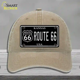 Route 66 Kansas Black Novelty License Plate Hat Unconstructed Cotton / Khaki