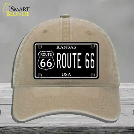 Route 66 Kansas Black Novelty License Plate Hat Unconstructed Cotton / Khaki