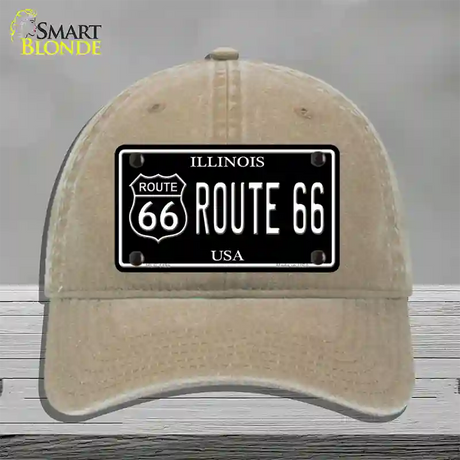 Route 66 Illinois Black Novelty License Plate Hat Unconstructed Cotton / Khaki