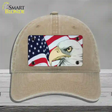 American Flag With Eagle Novelty License Plate Hat Unconstructed Cotton / Khaki